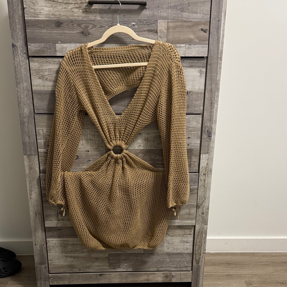 Swim Cover Tan Knit Cutout Dress